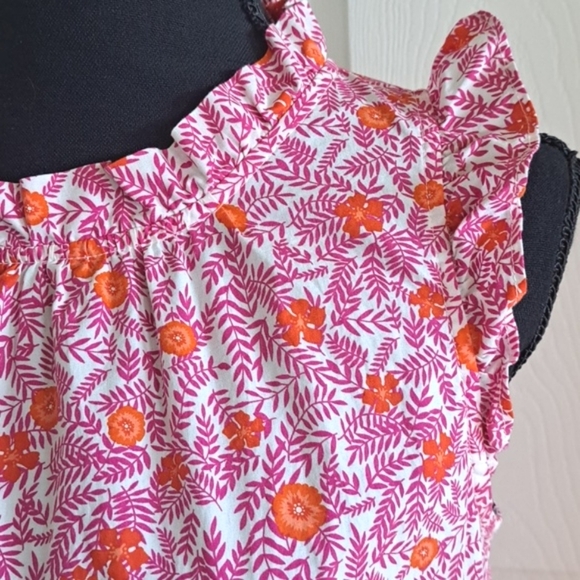 J.Crew Pink Orange Floral Ruffle Sleeve Cotton Comfy Pockets Tiered Midi Dress - Picture 15 of 15